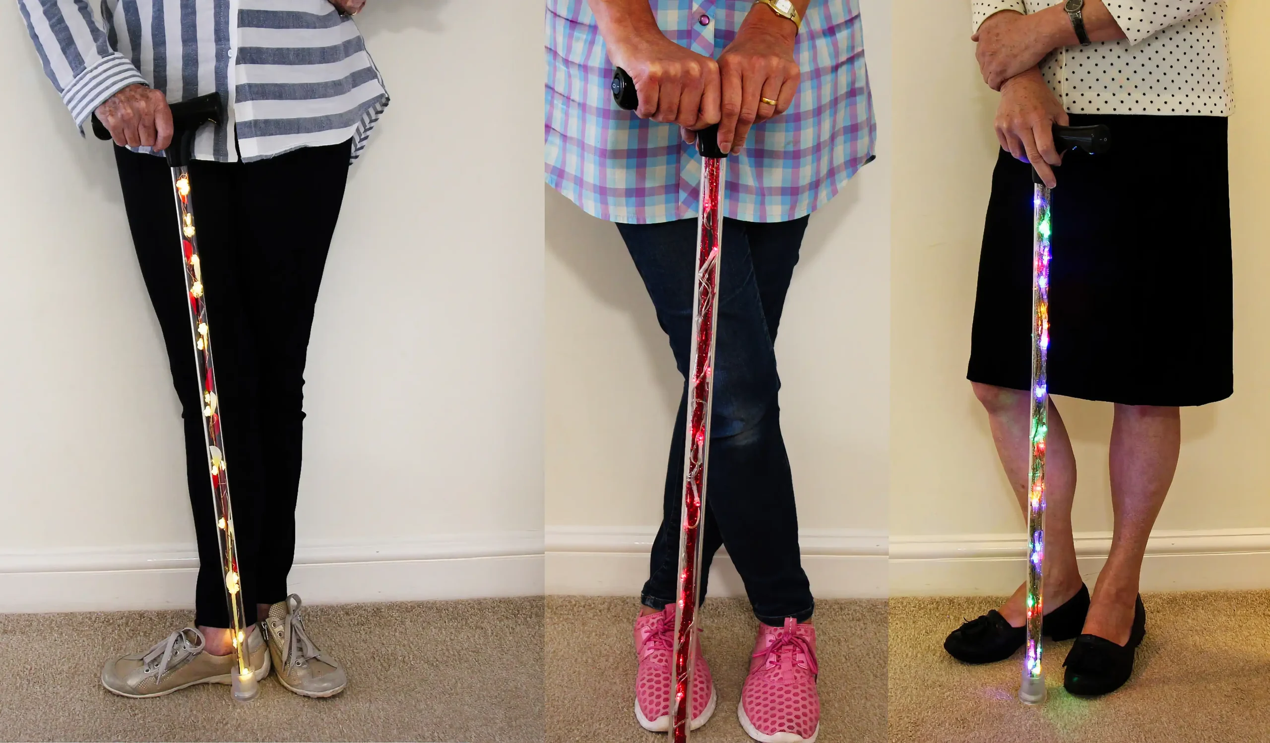 Multi-coloured light canes. Light-up Battery Powered Walking sticks!
