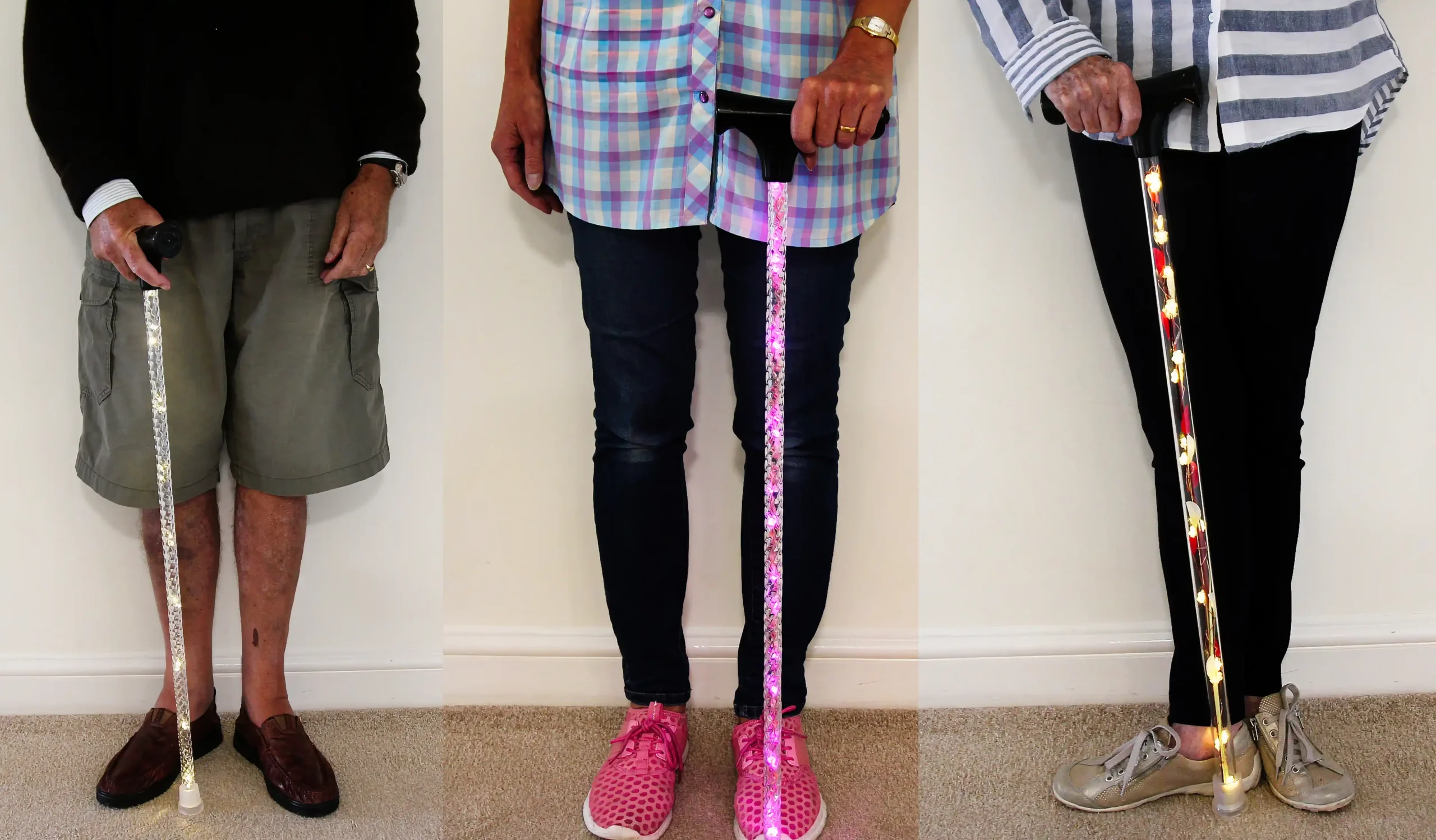 Multi-coloured light canes. Light-up Battery Powered Walking sticks!