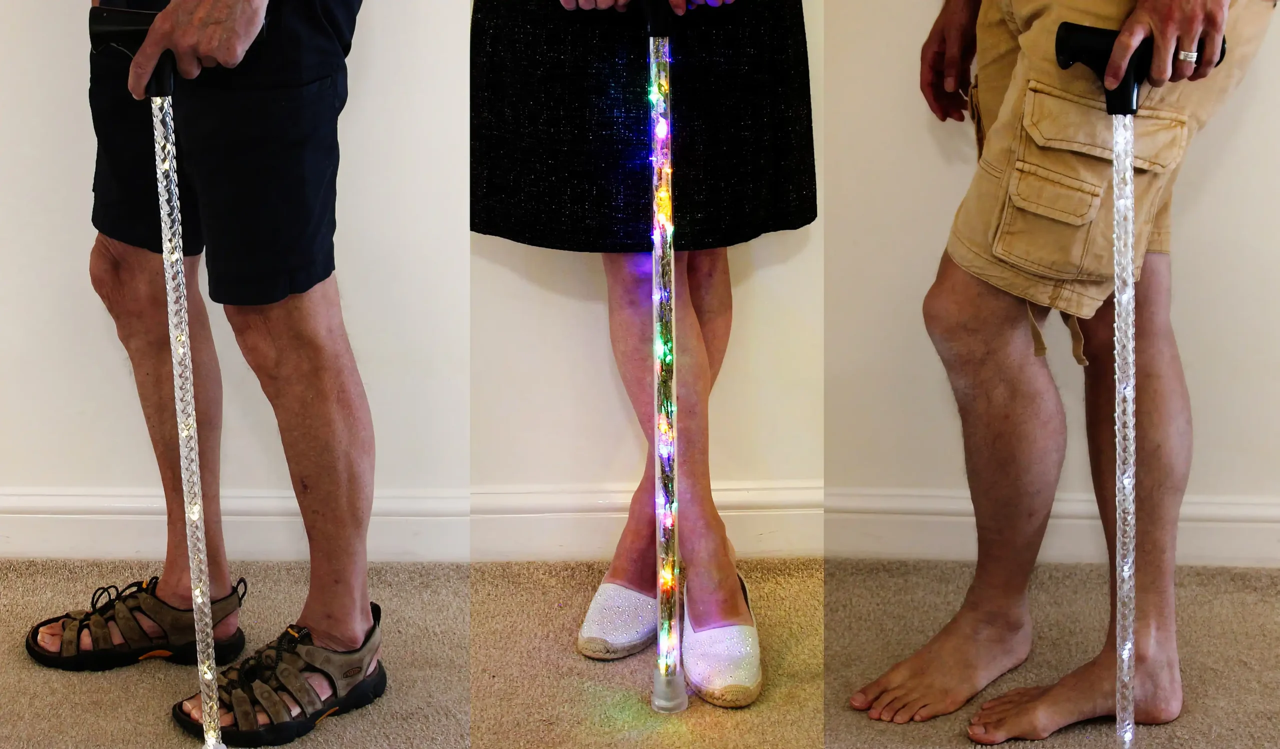 Multi-coloured light canes. Light-up Battery Powered Walking sticks!
